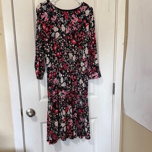 R&K Black and Pink Floral Long Sleeve Dress
